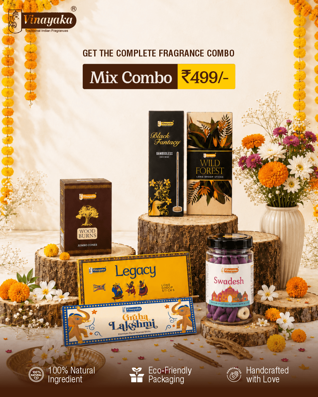 Vinayaka Premium Pooja Fragrance Combo with incense sticks and dhoop products